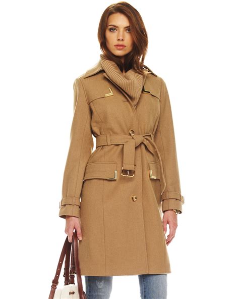 michael kors beige leather trim trench coat|Michael Kors belted trench coats.